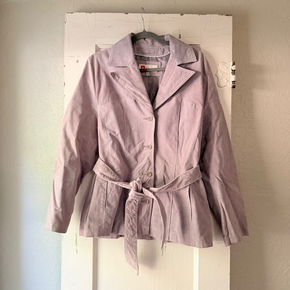 Wilsons Leather Lavender Suede Belted Jacket Womens Large Genuine Leather Coat